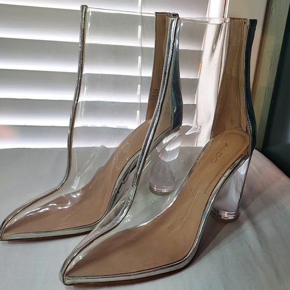 NWOT ALDO Clear plastic w Metallic silver accent high healed booties - Picture 1 of 12